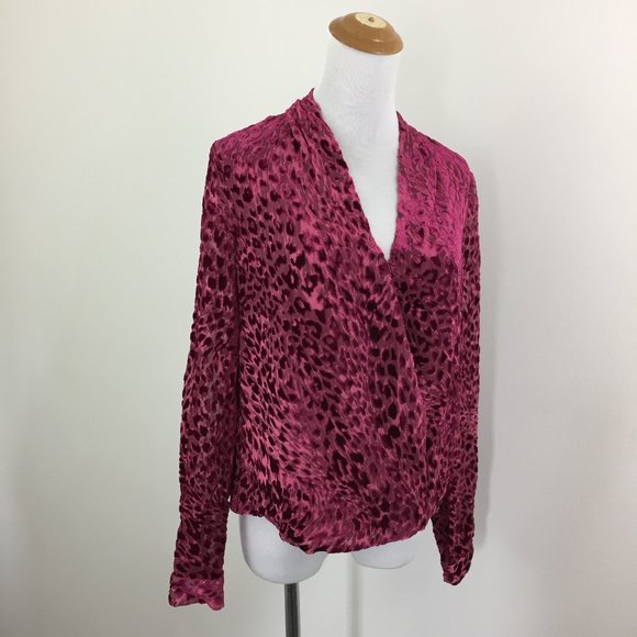 NWT L'AGENCE LYDIA Drape Front Deep Ruby Velvet Detail Long Sleeve Blouse Shirt - Picture 1 of 9